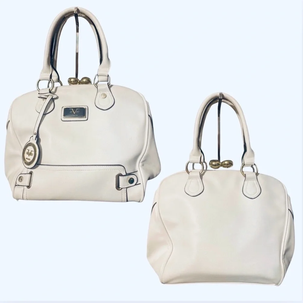 VERSACE 19V69 White Cambridge Kiss Lock Satchel Handbag, Vintage. EUC
